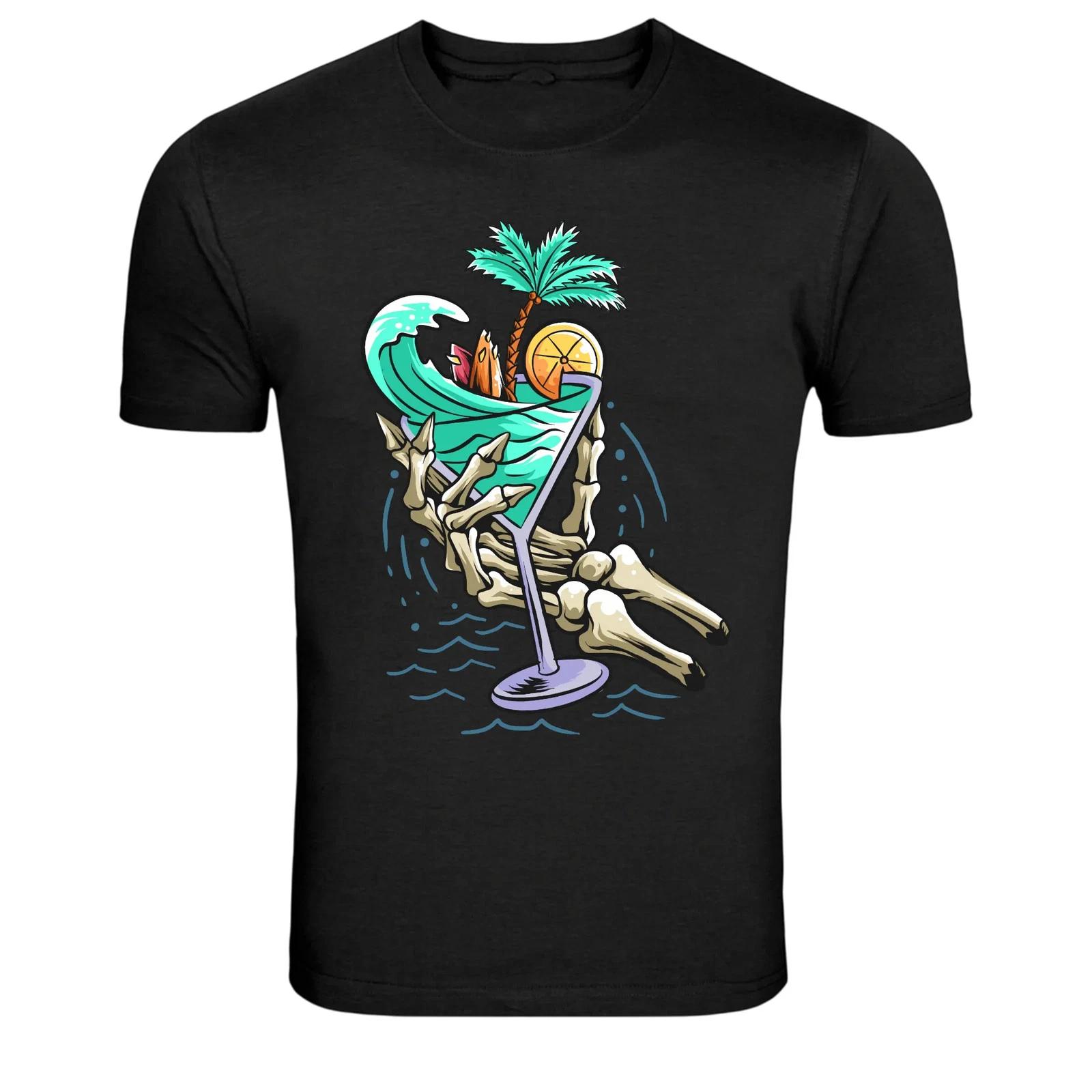 Skeleton Tropical Cocktail Surf Graphic T Shirt Summer Tee XL