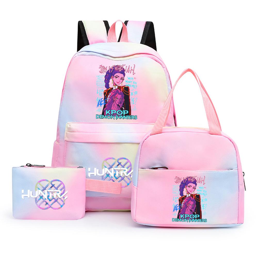 3Pcs/set Cartoon Kpop Printed Backpack with Lunch Bag Pencil Case for Teenager Girl Boy Bookbag Large Capacity Waterproof Travel Bag Kid Gift