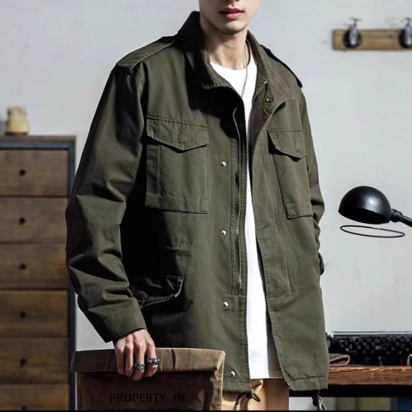 Retro Kurtka Robocza Męska 2025 - Luźna, Wielokieszeniowa, Casualowy Styl Wiosenno/Jesienny