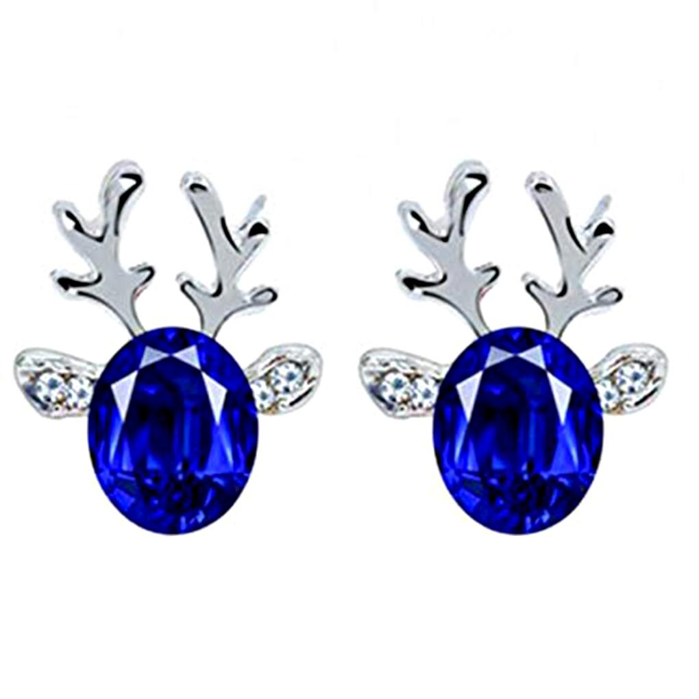 Christmas Elk Shape Earrings Women Girls Xmas Rhinestones Crystal Ear Clip 