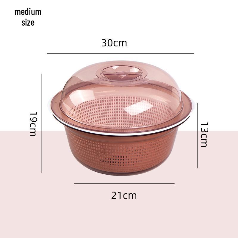 Large Kitchen Double-Layer Drain Basket with Lid for Fruit & Vegetable Washing and Storage