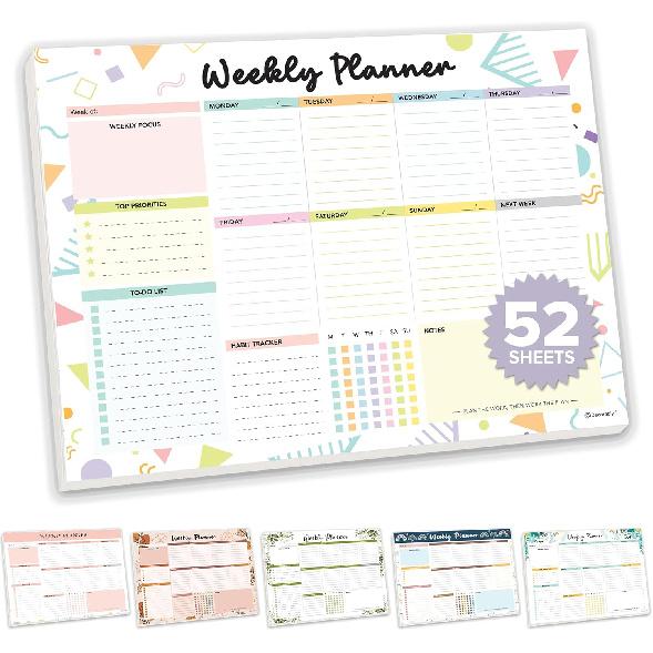 Decorably 52 Sheets Colorful Pastel Undated Weekly to Do List Notepad - 6.5x10" Spring-Bound Planner Pad, Easy Tear-Off, for Priorities, to-Do List,
