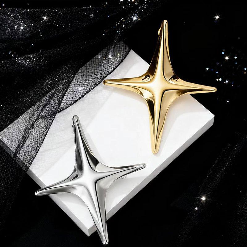 Fashion Retro Cross Star Brooch, Simple Niche Tetragonal Star Pin, Men'S And Women'S Metal Clothing, Corsage Accessories