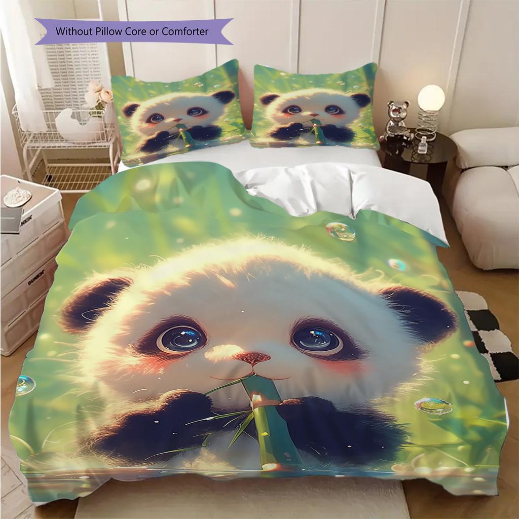 Panda Muster Bettwäsche Steppdecke Set Bettbezug Kissenbezug Heimdekoration Geburtstagsgeschenk (1 Bettbezug + 2 Kissenbezüge, ohne Füllung)