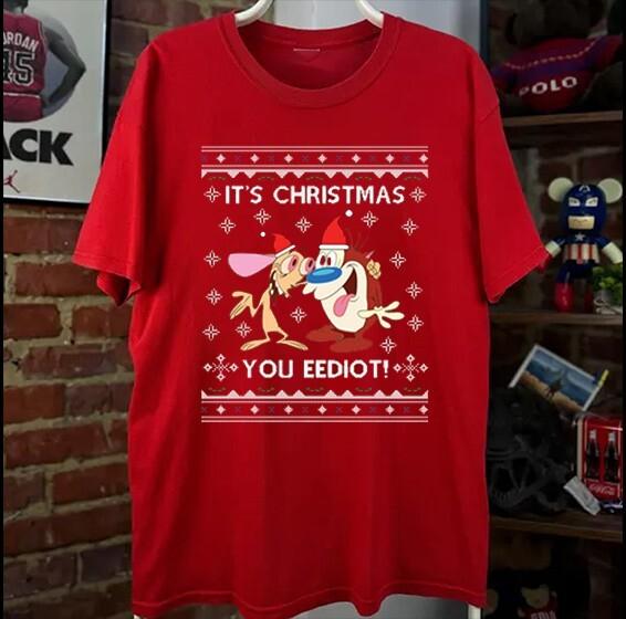 Новая редкая мужская футболка с коротким рукавом Ren & Stimpy Рождество 80-х Все размеры 1CM265 Унисекс футболка S