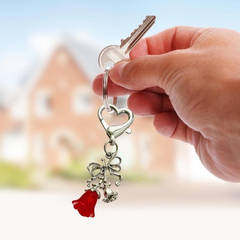 Practical Bowknot Rose Flower Keychain Portable Rose Bowknot Charm Keyring Adornment for Personalizing Phones and Bags