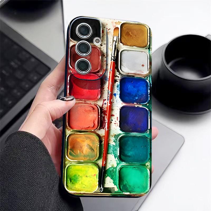 Floral Stripe Pattern Case For Samsung A57 A37 A17 A56 A36 A16 A55 A35 A15 A54 5G S21 FE S22 S23 S24 Plus S25 S26 Ultra Leather Texture Silicone Cover