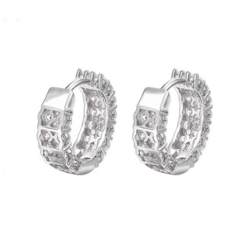 Double-Layer Row Diamond Earrings Men'S Hip-Hop Popular Versatile Zircon Earrings Women'S Unsophisticated Full Diamond Earrings