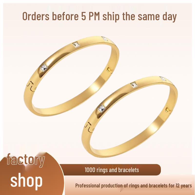 18K Inlaid White Zirconium Stainless Steel Women's Bracelet, Fashionable and Versatile Titanium Jewelry.