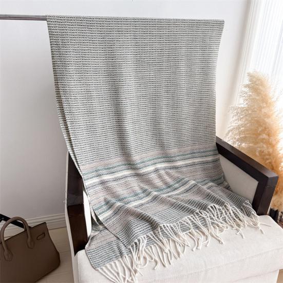 Women Scarf Striped Print Long Scarf Shawl with Tassel Trim Versatile Design Comfortable Shawl Wrap Fashion Accessories