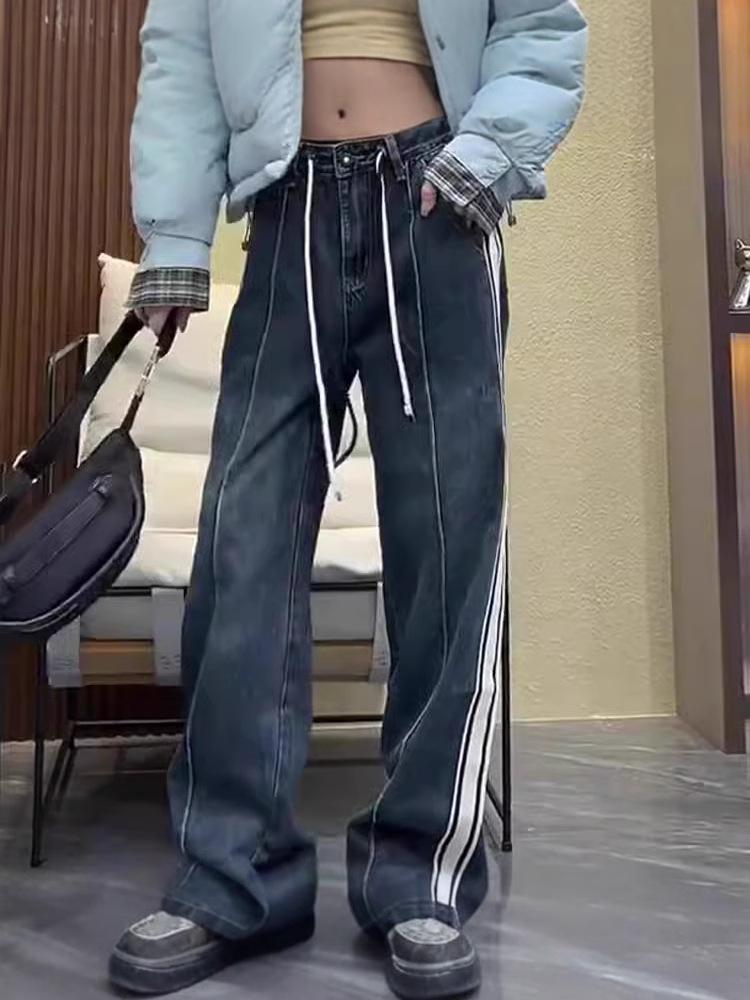 

Women s Retro Striped Wide-Leg Jeans - Autumn Slimming and Casual Style 5X-Large