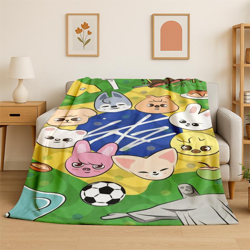 Kpop Stray Kids Music Star Flannel Blanket Soft Warm Throw Blanket for Bedroom Living Room Bed Travel Camping Picnic Gift