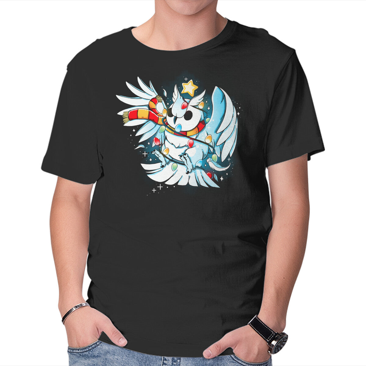 Unisex Crew Neck T-Shirt Christmas Owl Graphic Short Sleeve Casual Tee L
