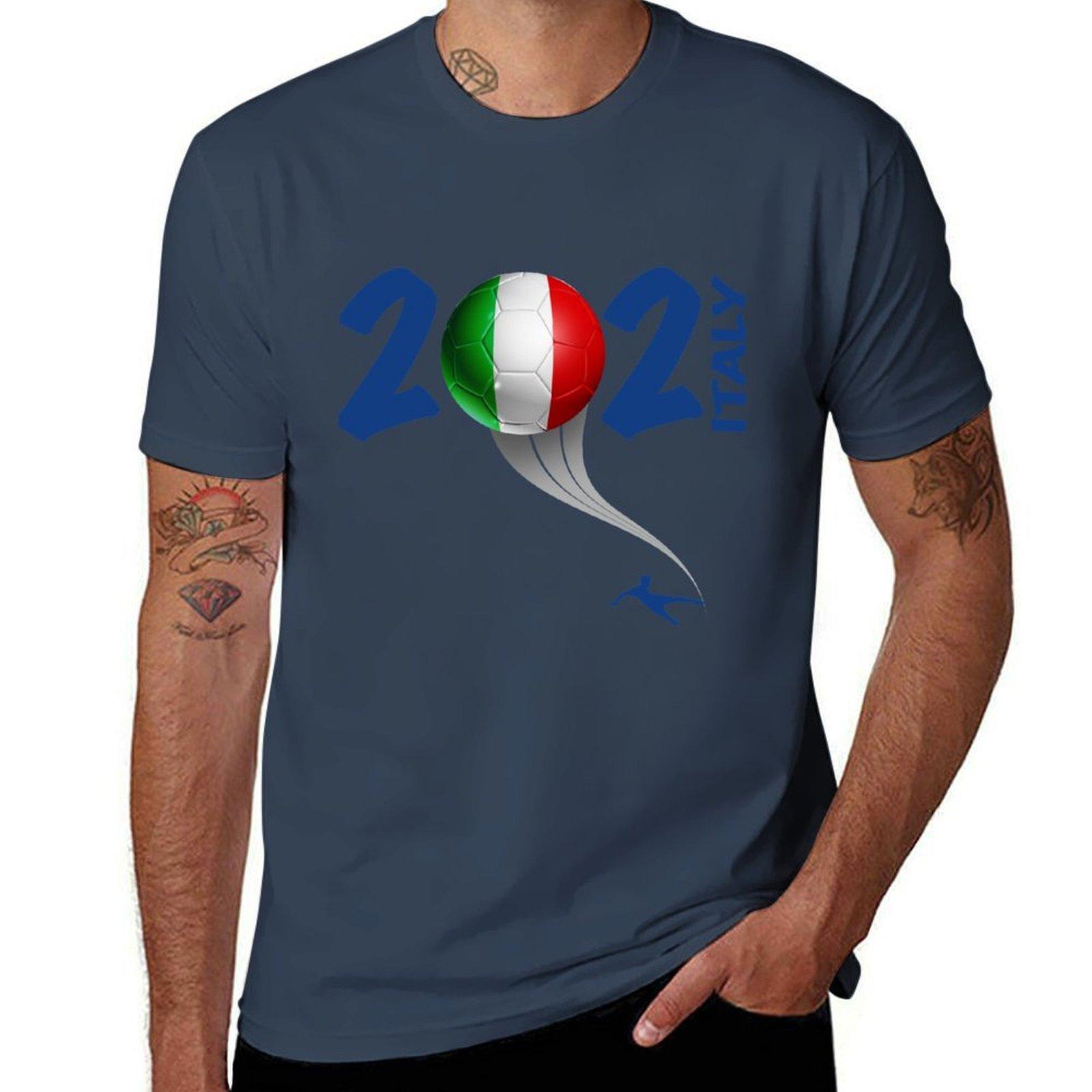 Italy Euro Soccer 2021 logo TShirt Vintage Print Crew Neck Tee S