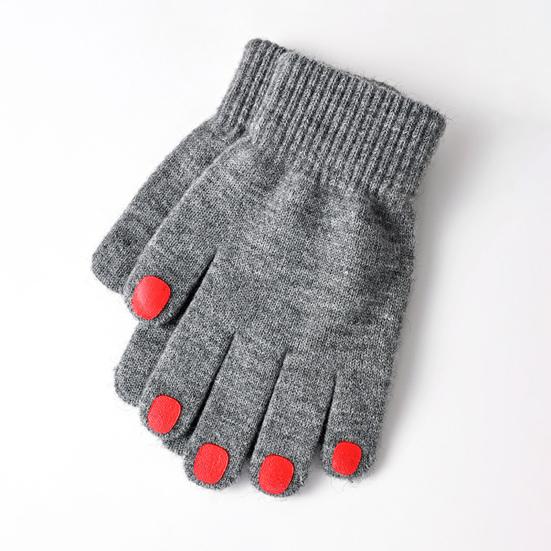 Women Knitted Gloves Winter Gloves with Red Nails Thickened Warm Full Finger Gloves for Daily Outings Skiing Cycling