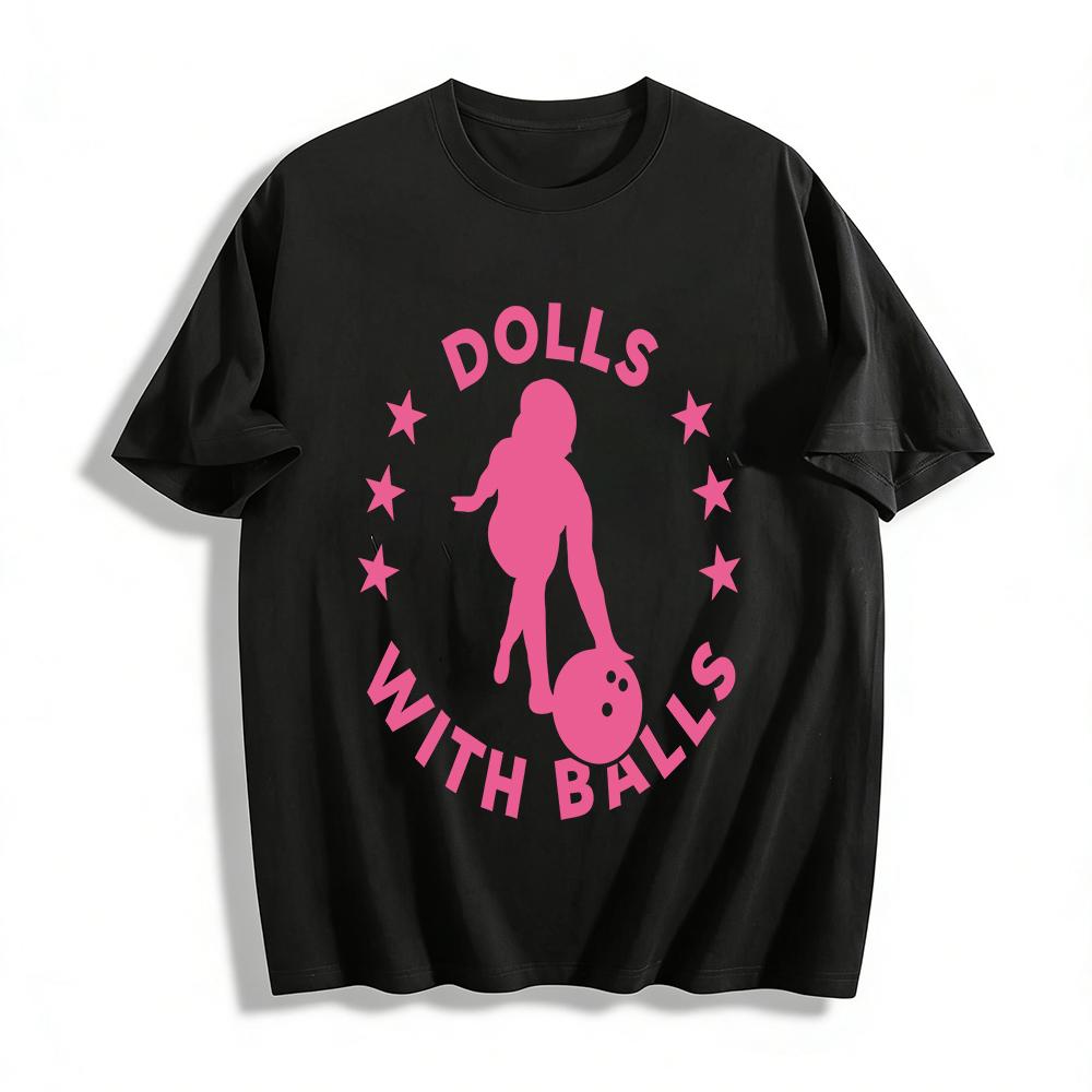 Funny Bowling Girl Print Top Dolls With Balls Creative Casual Versatile Short Sleeve T-Shirt Pure cotton T-shirt XXS