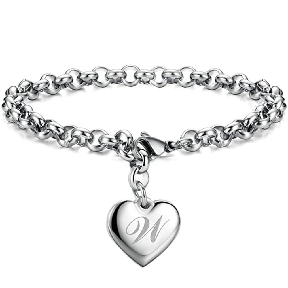 26-Letter Engraved Titanium Steel Bracelet for Women - Stylish European & American Design with English Letters