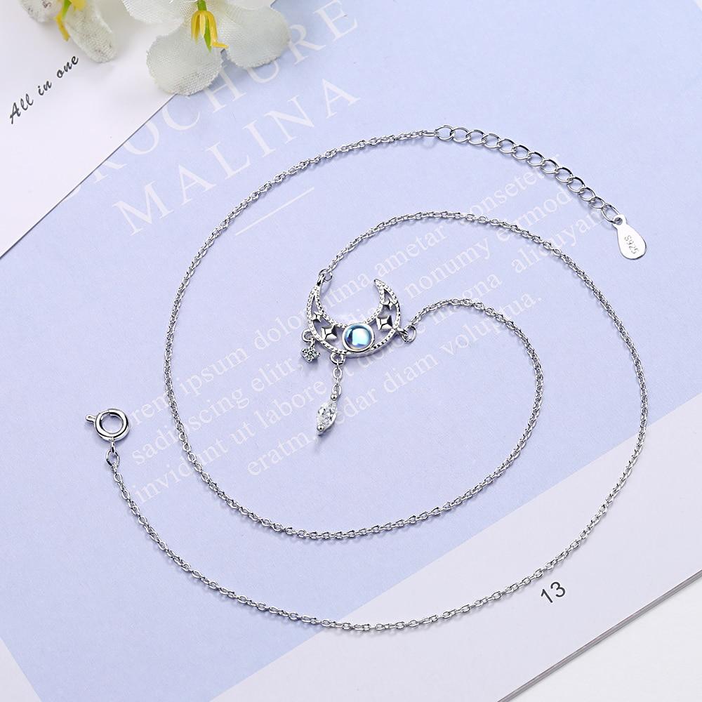S925 Stamp Colorful Moonstone Clavicle Chain Necklace Silver Color Moon Zircon Tassel Necklace Jewelry For Women S -N508