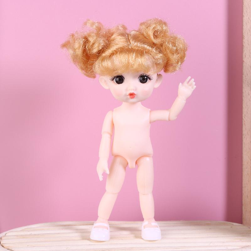 1 Set Nude Doll 3D Simulation Eyes 13 Joint Black Long Hair 1/8 17Cm Doll Plastic Doll Head Toys With Gold Brown Hair Kids Gift