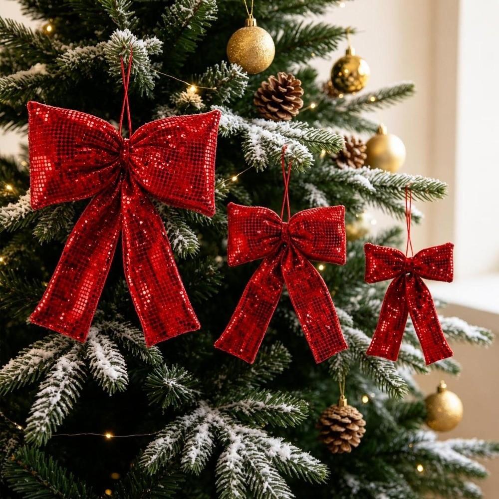 Sequin Decor Christmas Bow Shiny Surface Bow Pendant Tree Hanging Bow Christmas Scene