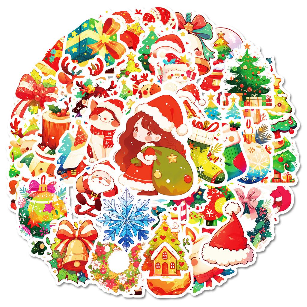 50 Christmas Stickers Graffiti Stickers Santa Claus Bells Gift Stickers Decorative Suitcase Stickers