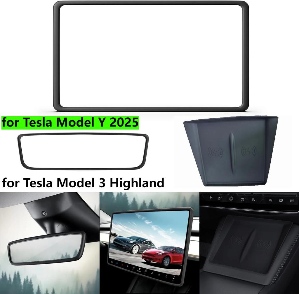 For Tesla Model Y Juniper 2025 Center Console Wireless Charging Pad Mat Screen Rearview Mirror Protector Frame Model 3 Highland