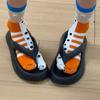 1/2Pairs Women Split 2-Toe Socks Breathable Elastic Moisture Wicking Soft Cartoon Print Flip Flop Cotton Socks
