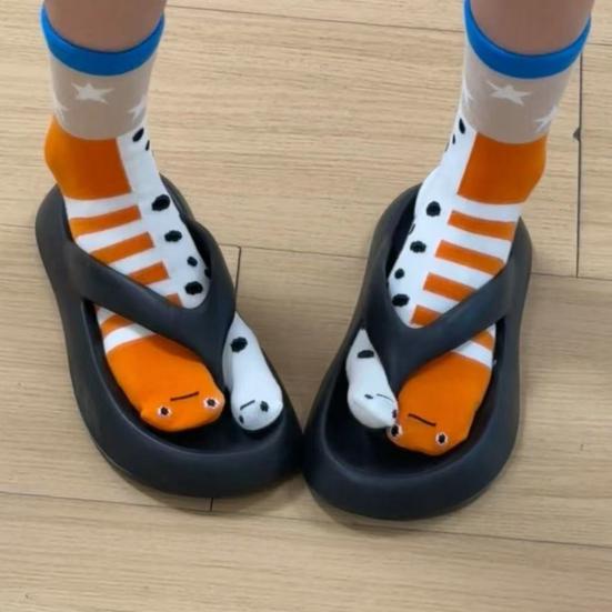 1/2Pairs Women Split 2-Toe Socks Breathable Elastic Moisture Wicking Soft Cartoon Print Flip Flop Cotton Socks
