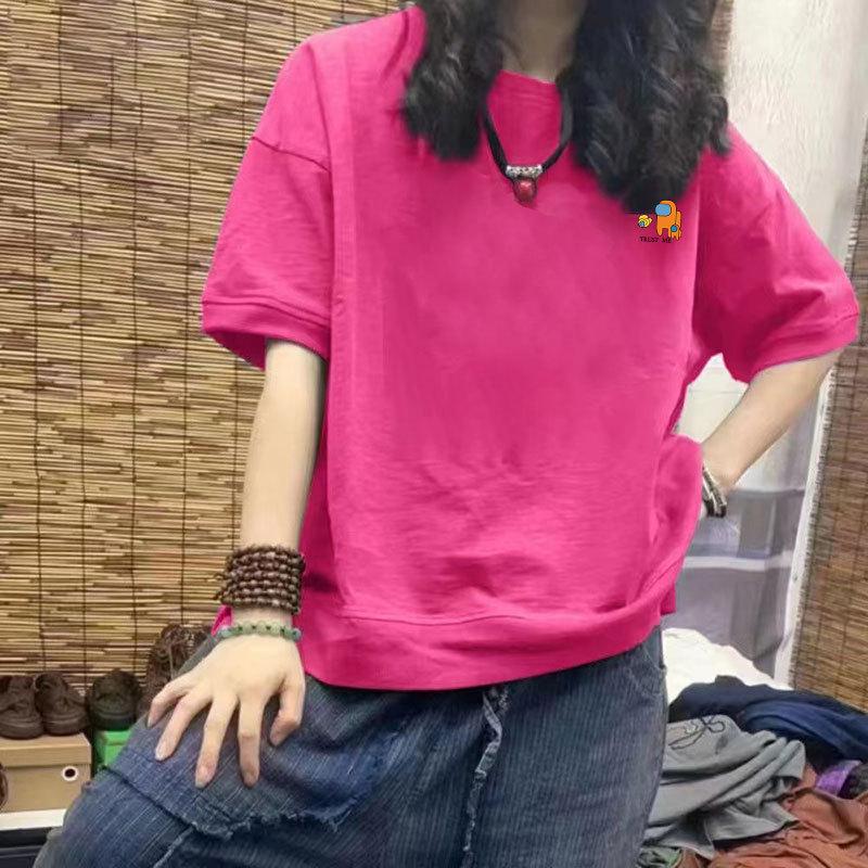 100% Cotton Women's Casual Short Sleeve Loose Fit Print T-Shirt - Trendy Plus Size Half Sleeve Design