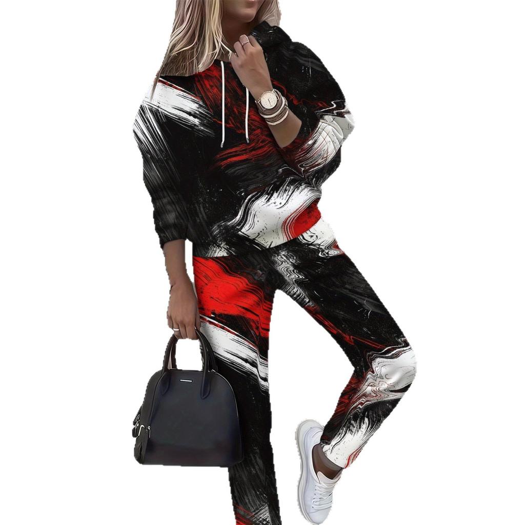 1116 New Women's Clothing European and American Spring and Autumn Floral Printing Casual Long-sleeved Sports Suit