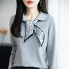 2025 Women's Fashionable Knitwear: French Ribbon Silk Scarf Design, POLO Collar, Long Sleeve Sweater
