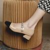 Fashion New French Retro Horse Street Buckle Square Head Shallow Mouth Thick Heel Mary Jane Women's Single Shoes In Autumn 2024