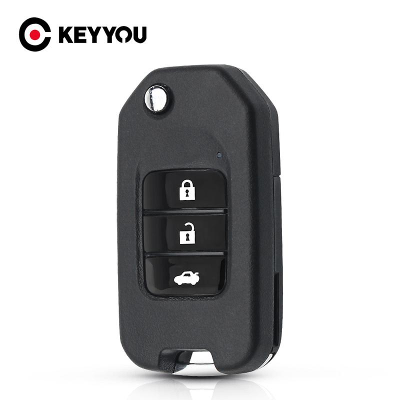 KEYYOU 3 Buttons Folding Flip Smart Remote Key Shell For Honda Accord Civic City Fit HR-V XR-V Vezel Auto Car Key Case Fob Cover