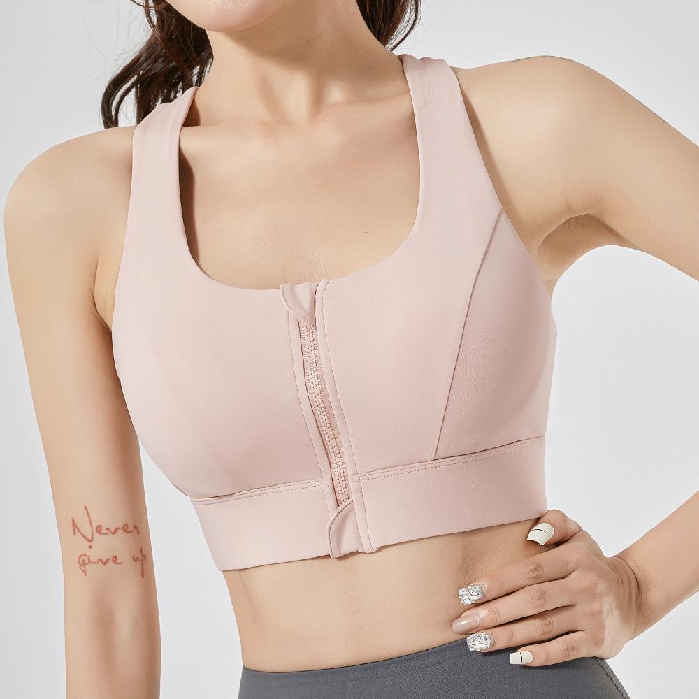 Premium Front Zipper Sports Bra - Shockproof High-Impact with Built-in Cups & Stylish Back Design for Women
