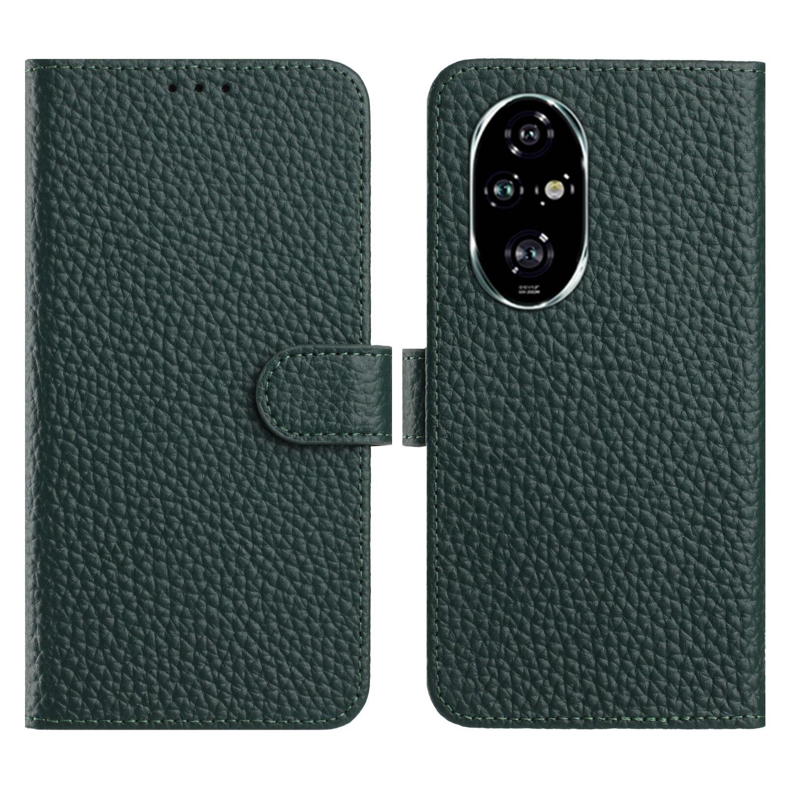 

Для Honor 200 Pro 5G Чехол Кошелек Подставка Текстура Личи Натуральная Коровья Кожа Флип-чехол для Телефона Green