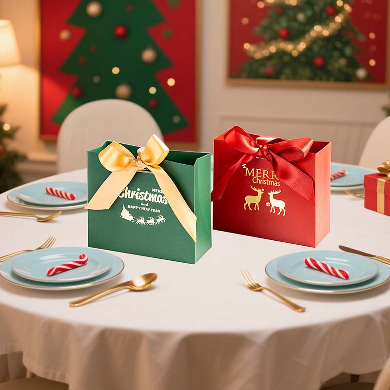 WTEMPO Christmas Ribbon Bow Gift Boxes Christmas Party Decor Packaging Boxes DIY Foldable Paper Bags Perfect for Halloween New Year