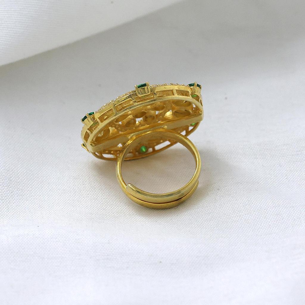 Inel Indian Kundan pentru Femei Argint Sterling 925 Bijuterii Handmade, Inel Kundan cu Finisaj Auriu, Inel Statement pentru Femei Inel Polki, Inel Ajustabil cu Moissanit