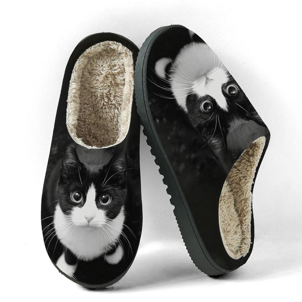 Baumwollpantoffeln mit schwarzem Katzenmuster für Damen & Herren - Herbst/Winter