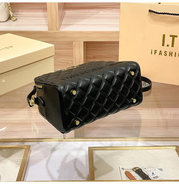 Shiling 2025 Handtasche & Umhängetasche für Damen mit schwarzem Diamantmuster aus Leder