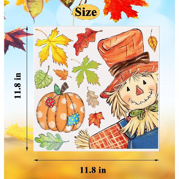 Fall Window Clings Decorations for Glass Fall Watercolor Pumpkin Maple Leaves Scarecrow Truck Window Stickers for Autumn Thanksgiving Harvest Party