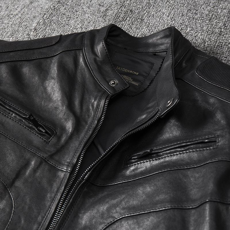 New PU Leather Jacket Men's Short Slim Car Leather Jacket