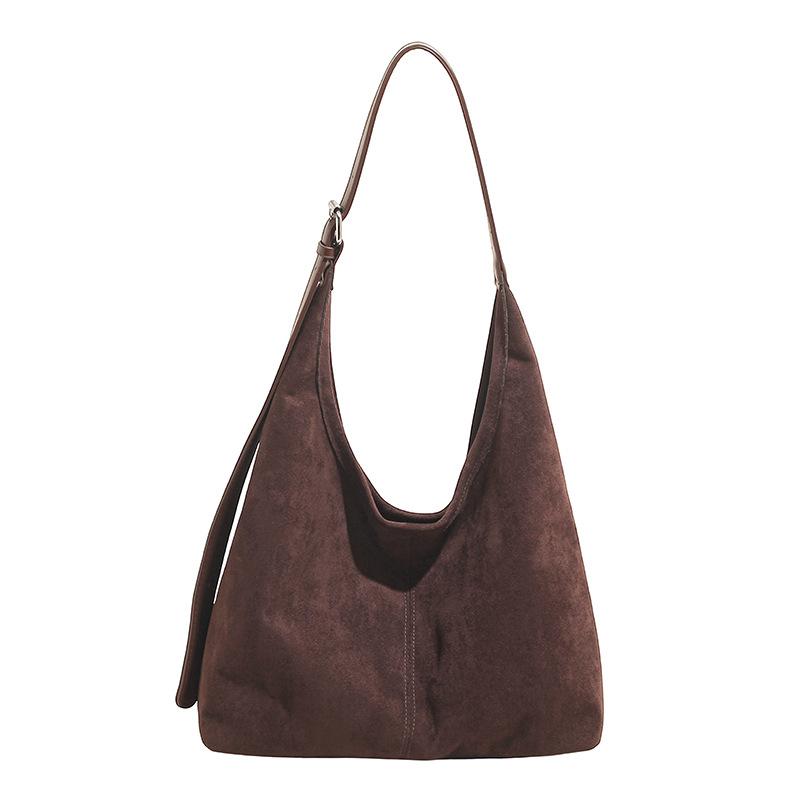 Laid-back Style Large-capacity Suede Bag, Simple Single-shoulder Underarm Bag, Retro Commuter Tote Bag