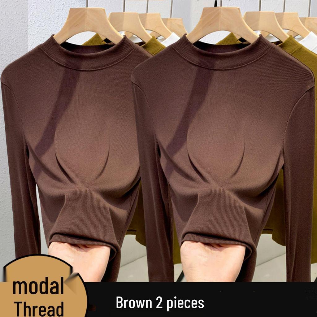2024 Koreanischer Stil Damen Slim Fit Halbochgeschlossener Hals Verdicktes Langarm-Basisschicht-Oberteil
