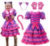 [ReliBeauty] Kattekostume til Piger - Halloween, Jul, Fest - 4-delt Sæt: Kjole, Katteøre Hårbånd, Hale, Poteaftryk Handsker - Lilla - Størrelse 120