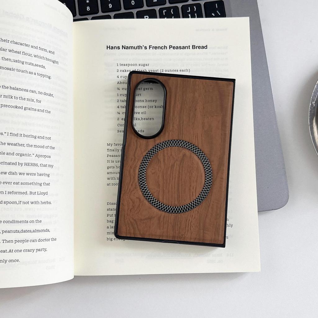 Wood Grain Magnetic Case for Samsung Fold8/Fold8 Ultra, Z Fold5, and Fold4