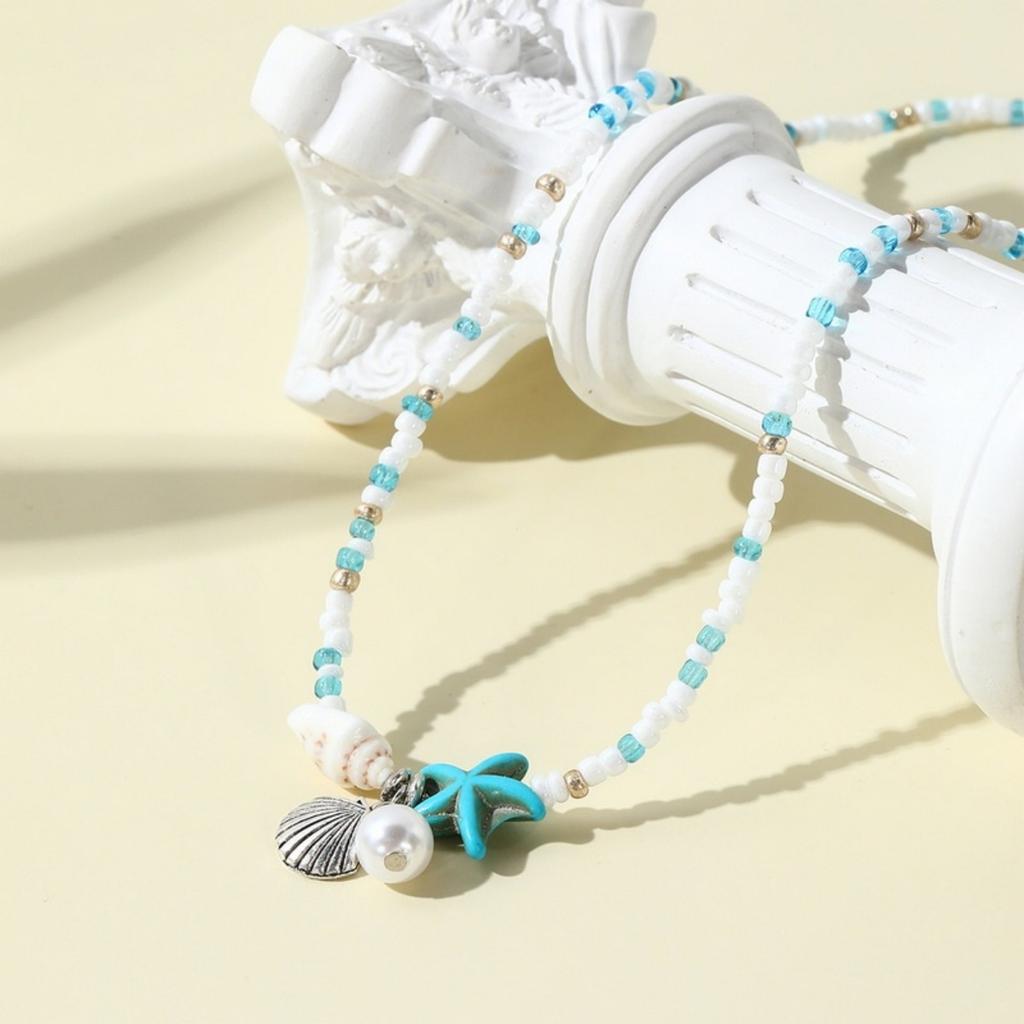 Resin Starfish Metal Shell Pendant Colorful Rice Beaded Necklace For Women Men Bohemian Sea Star Beach Choker Summer Zircon