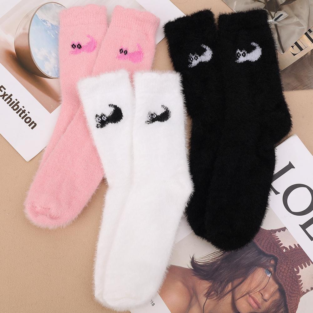 3Pairs Cute Cat Mink Velvet Socks Autumn Winter Hosiery Thickened Plush Warm Thicken Sleep Thermal Home Floor Fluffy Fleece Sock