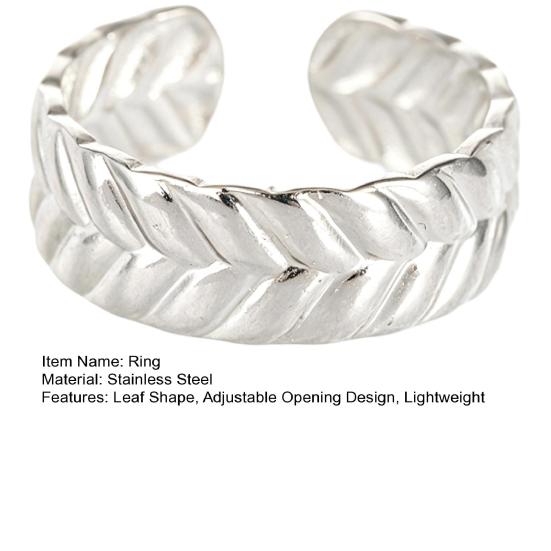 Thumb Ring Retro Leaf Shape Adjustable Opening Design Finger Ring Anti-Oxidation Stainless Steel Finger