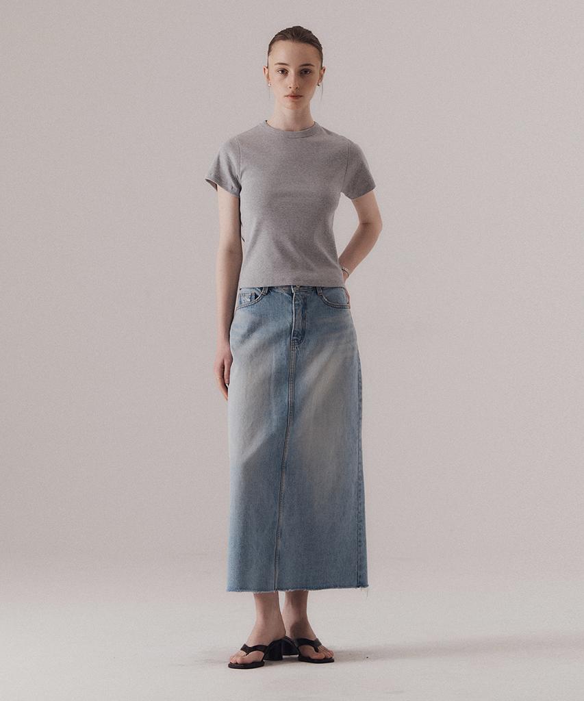 SILN Raw Edge Classic Denim Skirt (Blue)