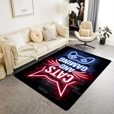 Game Cat Neon Theme Flannel-printed Floor Mats Are Slip-resistant Suitable for Living Room Bedroom Terrace Garden Carpets